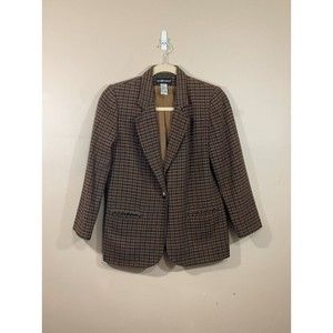 VTG Womens Plaid Wool Blazer 10 Brown Retro Menswear Academia Preppy Pockets